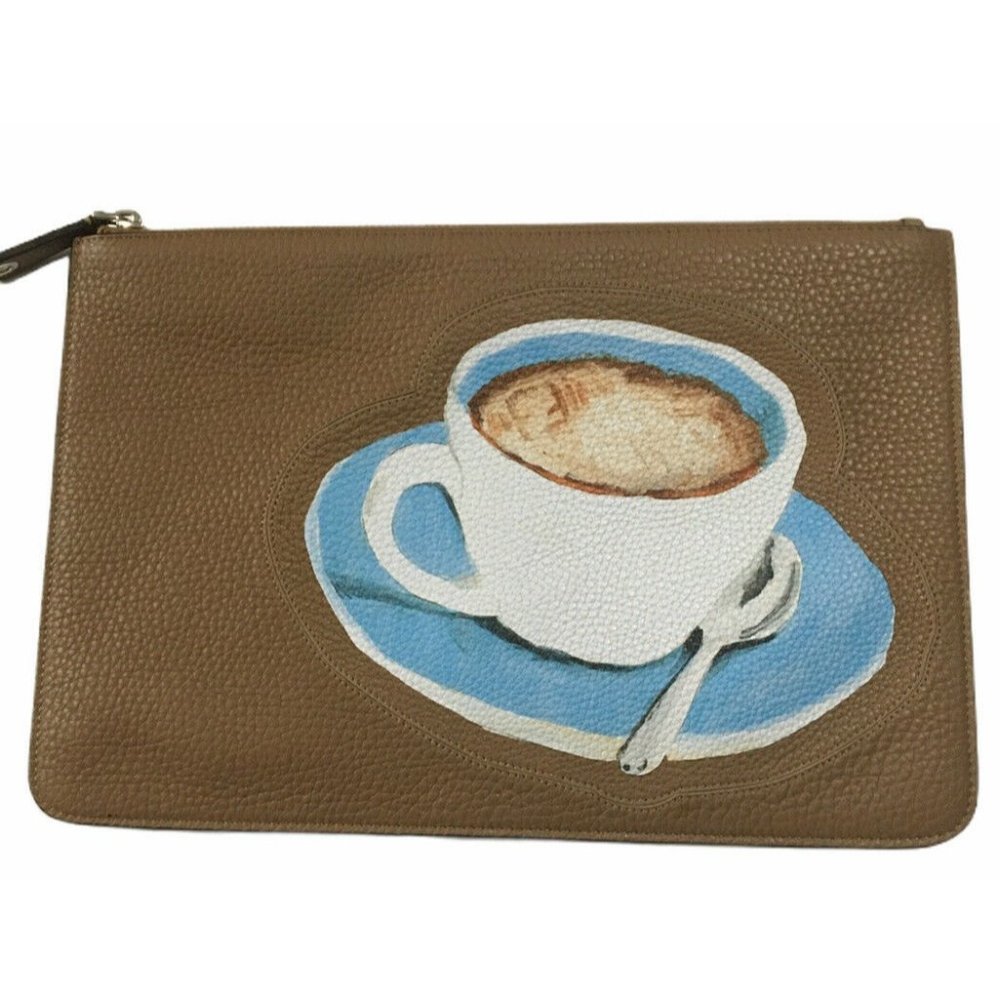 Fendi Clutch Brown Coffee Print Leather